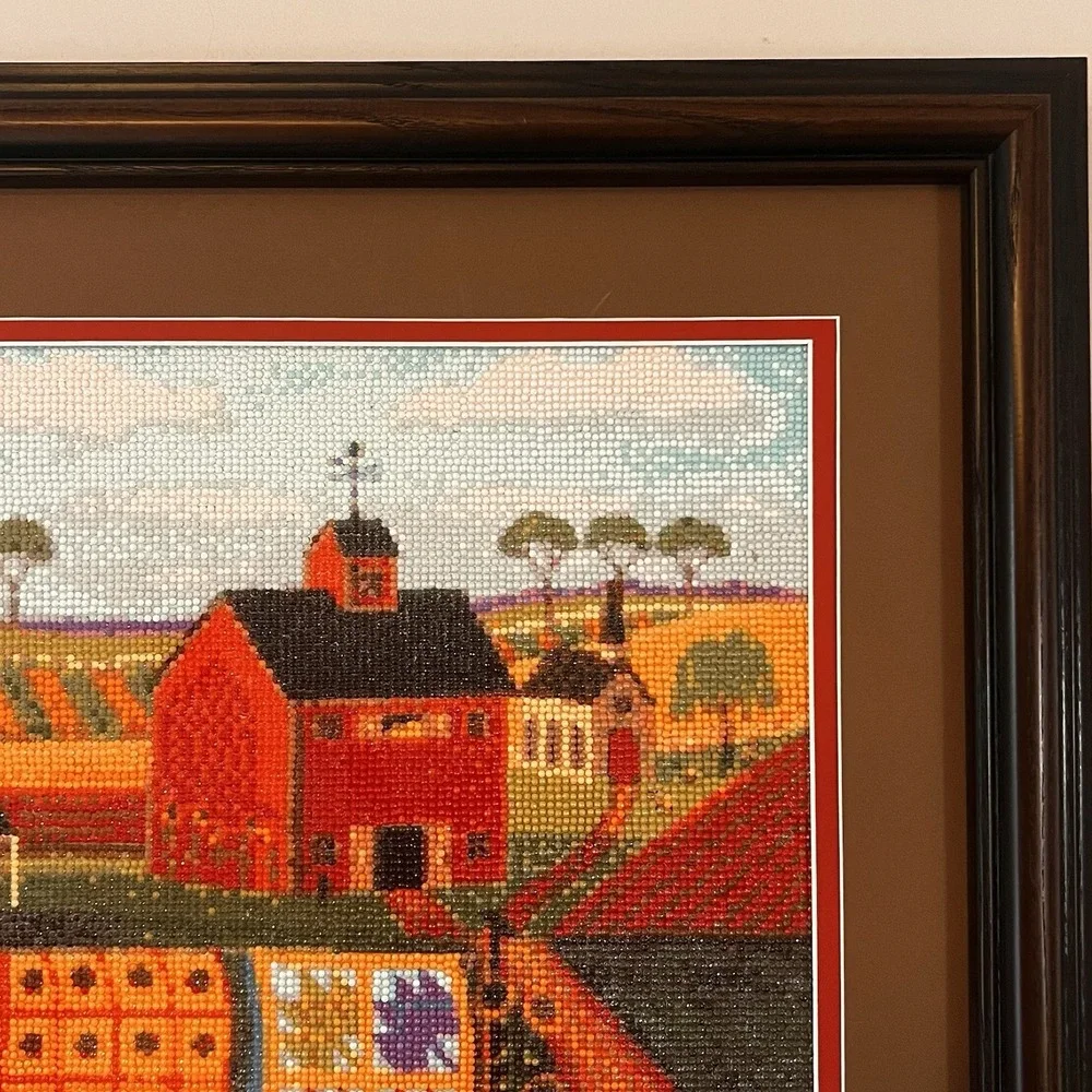 Framed Diamond Dot Art Farm Barn Quilt Country Wall Decor Folk Art 21x25